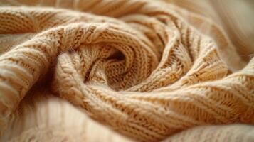 A heavy knotted woolen blanket swirling in the air creating a vortex of warmth photo
