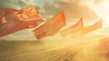 The banners playfully racing against each other flapping with a sense of friendly competition photo