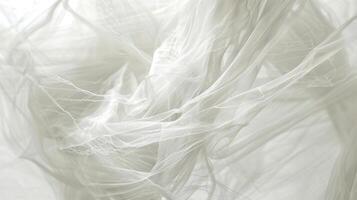 Strands of fabric intertwined and suspended in midair resembling a tangled yet beautiful web photo
