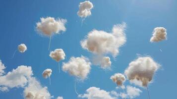 Woolen clouds floating in a clear blue sky giving the illusion of weightlessness photo