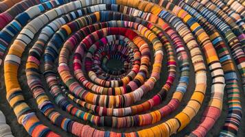 The blankets are arranged in a spiral pattern giving the fort a mesmerizing and otherworldly appearance photo