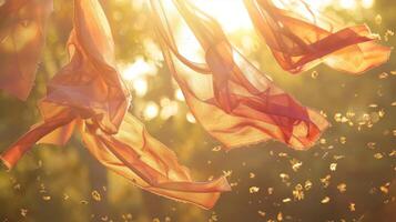 Playful scraps of fabric taking flight as if they have a mind of their own and are off on an adventure photo