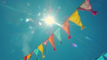 The pennants pointy end playfully pointing towards the sky photo