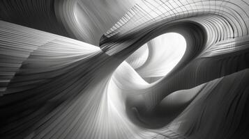 Swirling curves and intersecting lines of black and white evoke a sense of motion and energy. Black and white art. photo