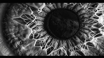 Every and vessel is visible in this highdefinition macro eye shot. Black and white art. photo