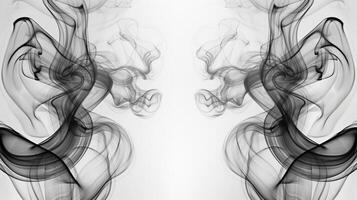Thin coils of smoke appeart.to intertwine with their mirror image creating a mesmerizing pattern. Black and white art. photo