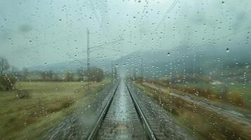 The rain splatters against the trains windows creating unique patterns that change with every passing landscape photo
