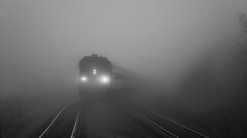 The fog plays tricks on the eyes making it seem like the train is gliding through a different dimension photo
