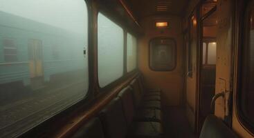 The fog adds an element of thrill and excitement to the train journey photo