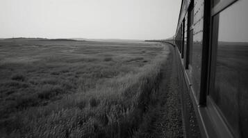 The train carves a path through the untouched beauty of the prairies photo