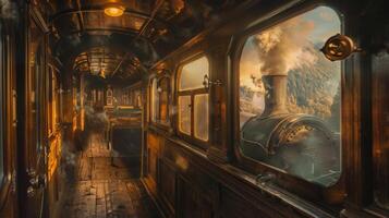 The steam engine casts a dreamy aura in this romantic depiction of a train journey photo