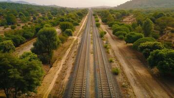 Lush green trees and golden sands lined the tracks creating a peaceful atmosphere for the journey photo