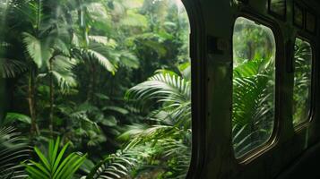 The trains windows showcased a diverse array of plant and animal life in the rainforest photo