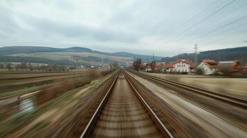 The passing towns and villages are just a blur to the traveler a reminder to keep moving forward on their journey photo