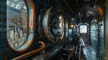 The group is mesmerized by the intricate details and craftsmanship of the vintage train engines appreciating them as works of art photo