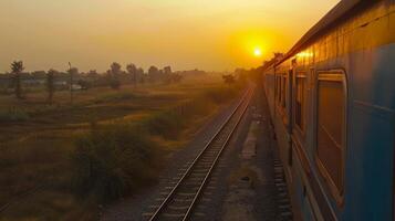 The passengers couldnt help but feel a sense of renewal as they witnessed the sunrise from the train photo