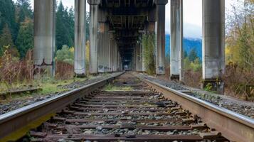 Beyond the train tracks mighty pillars rose from the ground a testament to the engineering prowess of the past photo