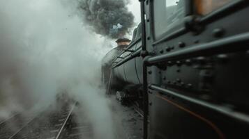 The smell of coal and smoke adding to the authentic experience of the steam train ride photo