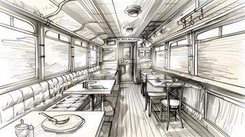 A quick doodle of the trains dining cart with a description of the delicious meals served on board photo