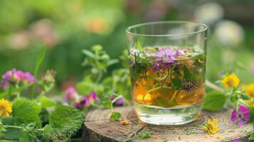 A nourishing elixir made from handpicked wild herbs offering a taste of the wild in every sip photo
