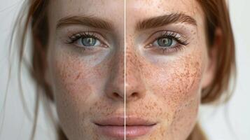 A before and after comparison of a womans skin with one side treated with avocado oil and the other without photo