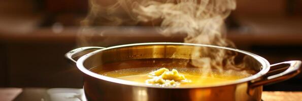 A steaming pot of soup simmering with the rich flavors of avocado oil that doesnt burn easily photo