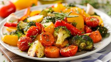 A plate of colorful roasted vegetables coated in avocado oil and es for a flavorful and nutritious side dish photo