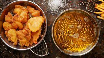 A before and after photo of fried foods cooked in traditional oils versus those cooked in high oleic acid oils emphasizing the reduced greasiness and improved taste