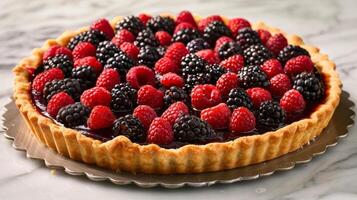 A beautiful work of art this forest berry tart features a mosaic of forest berries nestled in a buttery crust perfect for any occasion photo