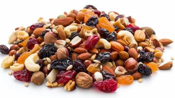 A trail mix packed with a variety of wild grains nuts and dried fruits perfect for a long hike in the mountains photo