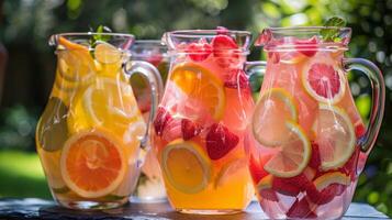 Jugs of freshly squeezed lemonade and pitchers of fruitinfused water quench the thirst of feasters on a warm summer day photo