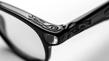 A closer look at the touchpad on the side of the frames reveals intricate designs and buttons for easy navigation photo