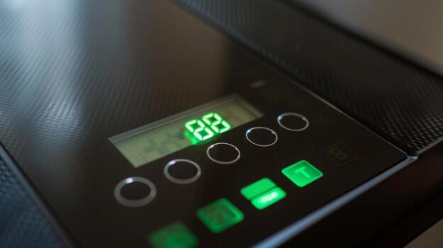 A macro shot of the digital display screen on a smart weight scale showcasing its bright and clear readout photo