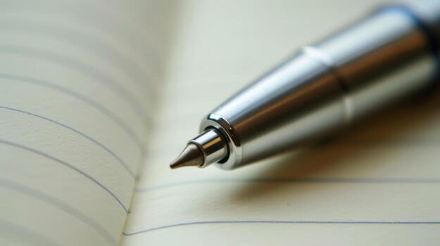 A macro shot of the specialized pen that comes with the notebook designed to write smoothly on the erasable pages photo
