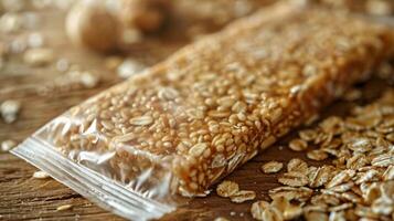 A closeup of a buckwheat granola bar wrapper showcasing the amount of cholesterol and sodium in the product photo