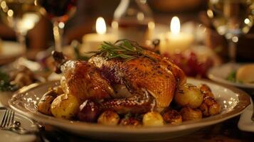 The main course of the evening is a succulent roasted chicken plump and juicy from being raised on a nearby farm photo
