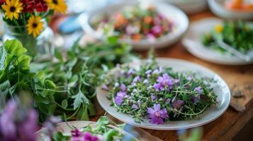 The scent of herbs and flowers fills the air adding to the sensory experience of the meal photo