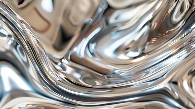 A closeup of a silver ink bottle its metallic sheen reflecting the surrounding objects in a distorted pattern photo