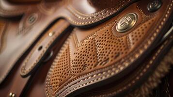 A closeup of the saddles billet ss displaying the strong and durable stitching that allows for a secure fit photo