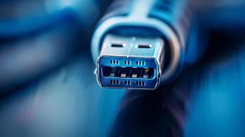 A tightly focused image of a power banks micro USB port where a charging cable is securely plugged in photo