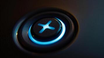 A closeup view of the power button with a subtle LED light indicating the battery level photo