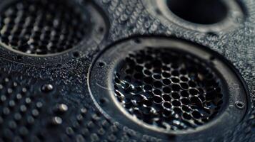 A closeup of the cooling vents on the back of a highend camera a reminder of the powerful processing speed and capabilities it possesses photo