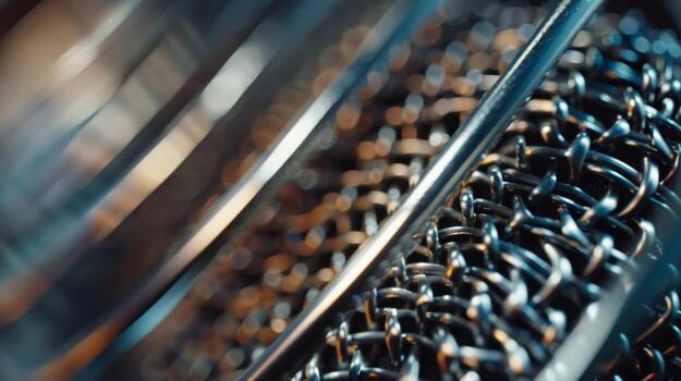 A closeup of a microphones pop filter reveals its intricate mesh construction designed to reduce popping and background noise while streaming photo