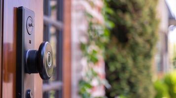 An upclose view of a smart doorbells audio capabilities showing its builtin microphone and speaker for twoway communication photo