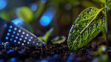 The intricatelydesigned probe of a smart plant sensor with small holes for collecting data from the soil photo