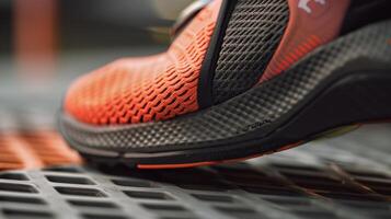 The laceless design of the running shoe features a smart closure system that responds to the runners foot movements. This allows for a customized secure fit without the hassle of tyin photo