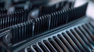 A closeup of the various comb attachments that can be used with an electric hair clipper providing versatility in styling options photo