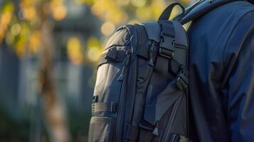 A side view of a smart backpacks adjustable shoulder ss padded for comfort and featuring a quickrelease buckle for easy adjustments photo