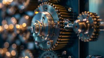 The mechanism of the smart locker is revealed in a closeup shot showcasing a series of interconnected gears and bolts that allow for secure locking and unlocking photo