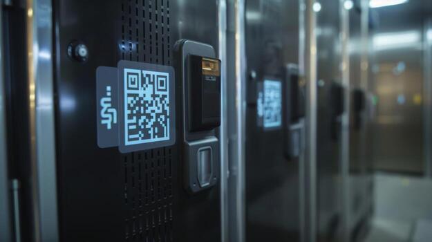 In a closeup view the QR code scanner on a smart locker is prominently displayed allowing for a seamless and contactless experience photo